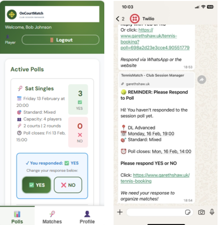 TennisMatch Interface Screenshot